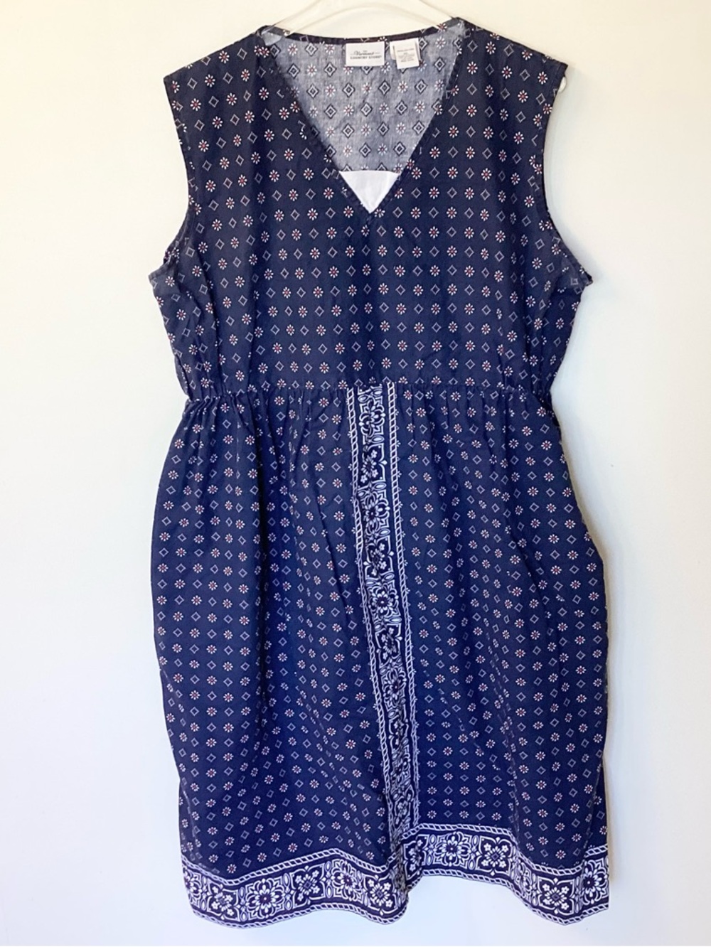 The Vermont Country Store 100% Cotton Sleeveless Floral Dress - Navy - XL